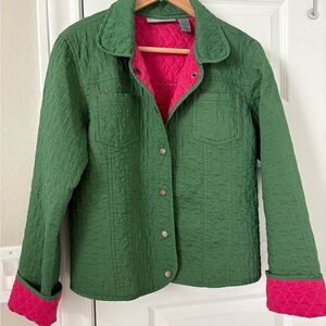 Oleg Cassini Green Quilted Jacket with Pink Lining size large
